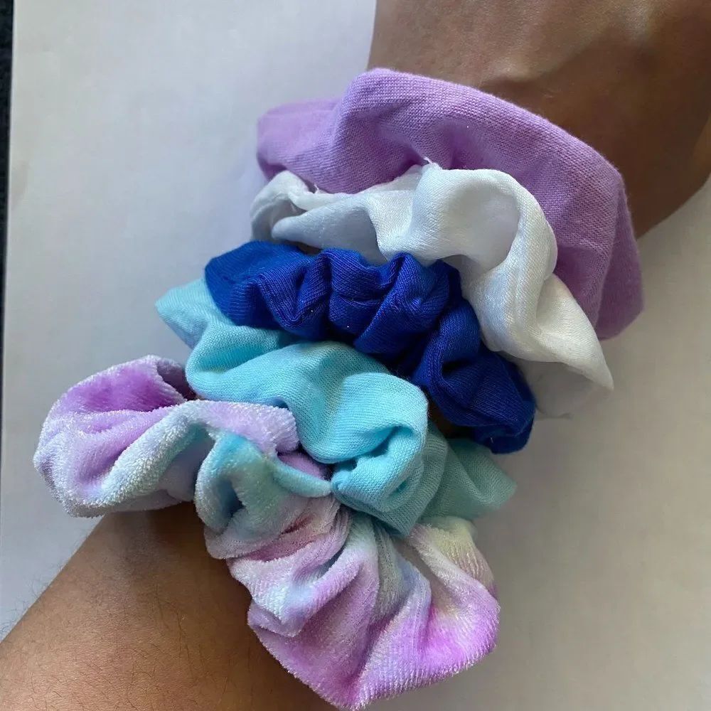 Set of 5 Scrunchies - Mint Blue Tie Dye